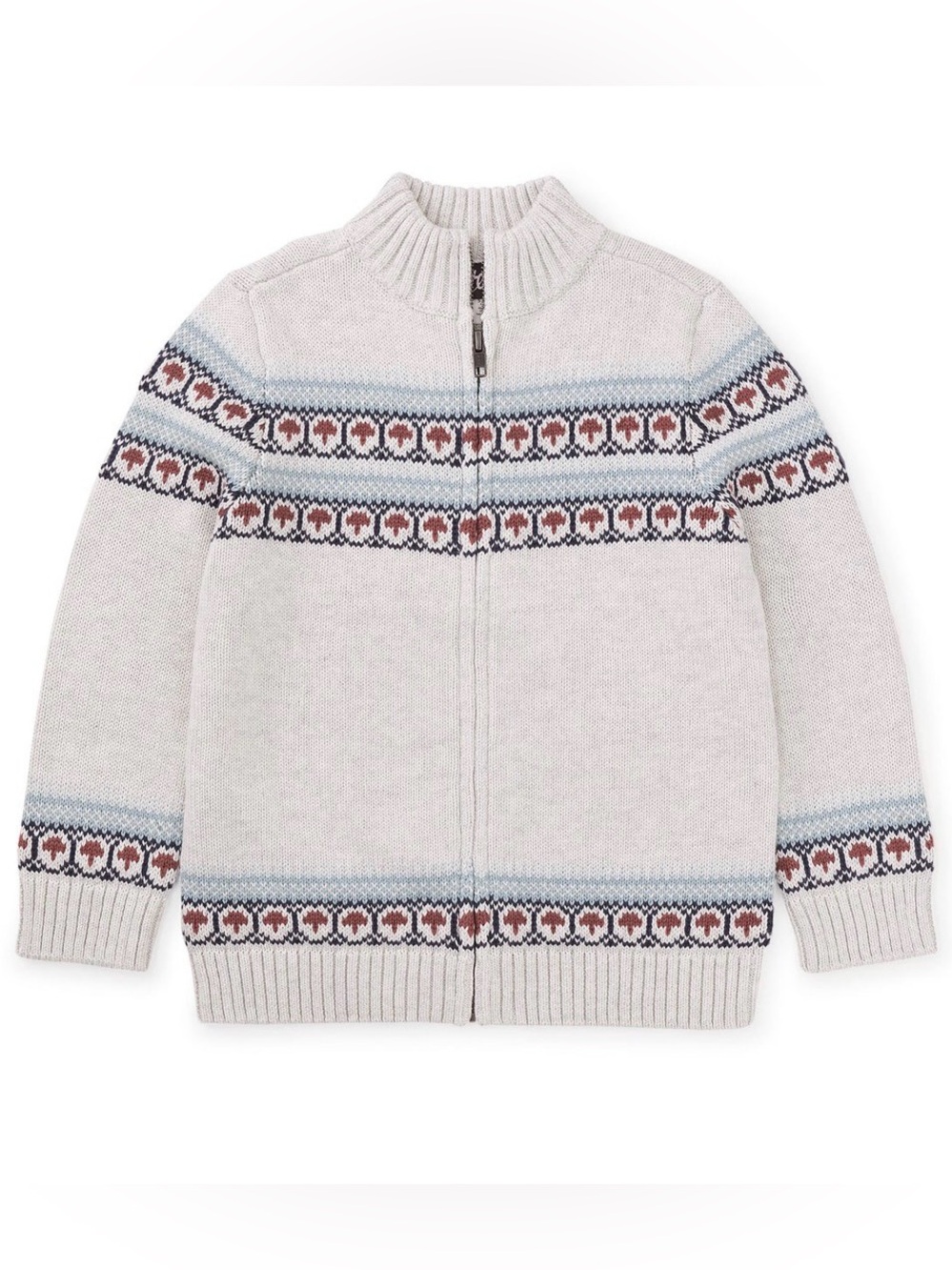 6-7🍄 Tea Collection Toasty Traveler Intarsia Mushroom Fair Isle Zip Sweater